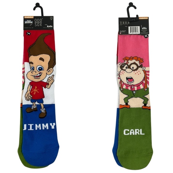 Nickelodeon Odd Sox Jimmy Neutron & Carl Wheezer Crew Socks ( 1 pair of socks ) - Picture 1 of 10